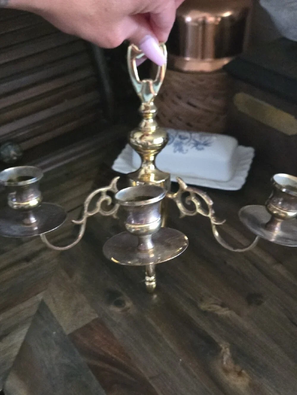 Vintage EB Baldwin Solid Brass 3-Arm Candle Wall Sconce Colonial MCM